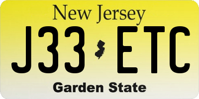 NJ license plate J33ETC