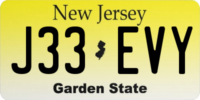 NJ license plate J33EVY