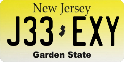 NJ license plate J33EXY