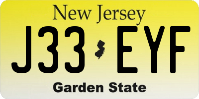NJ license plate J33EYF
