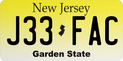 NJ license plate J33FAC