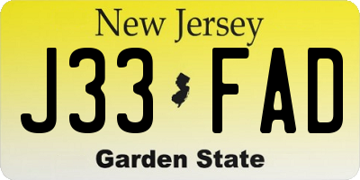 NJ license plate J33FAD