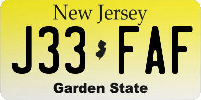 NJ license plate J33FAF