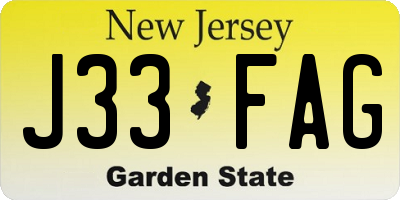 NJ license plate J33FAG