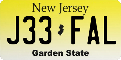 NJ license plate J33FAL