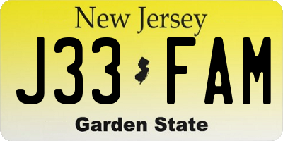 NJ license plate J33FAM