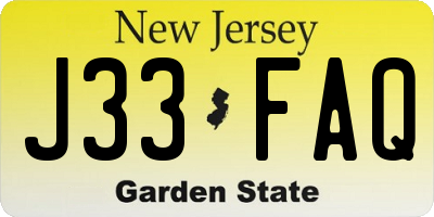 NJ license plate J33FAQ
