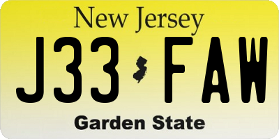 NJ license plate J33FAW