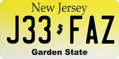 NJ license plate J33FAZ