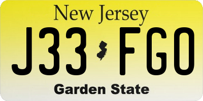 NJ license plate J33FGO