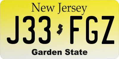 NJ license plate J33FGZ