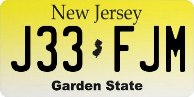 NJ license plate J33FJM