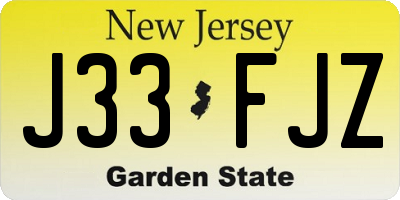 NJ license plate J33FJZ
