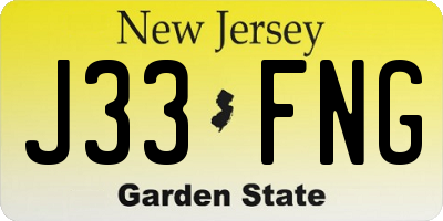 NJ license plate J33FNG