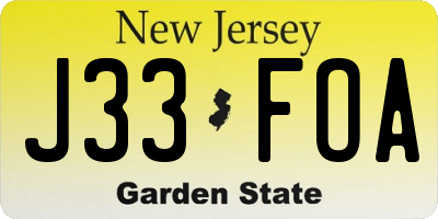 NJ license plate J33FOA