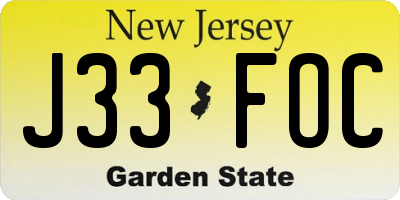 NJ license plate J33FOC