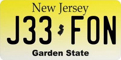 NJ license plate J33FON
