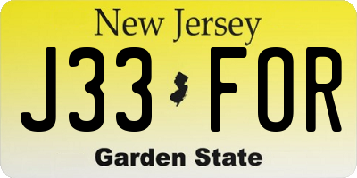 NJ license plate J33FOR