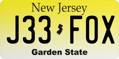 NJ license plate J33FOX