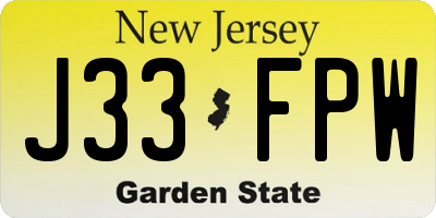 NJ license plate J33FPW