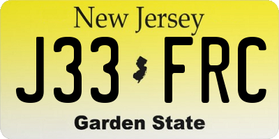 NJ license plate J33FRC