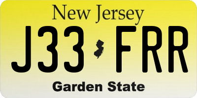 NJ license plate J33FRR