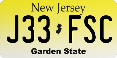 NJ license plate J33FSC