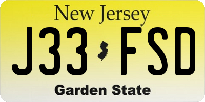 NJ license plate J33FSD