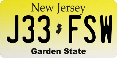 NJ license plate J33FSW