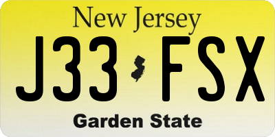 NJ license plate J33FSX