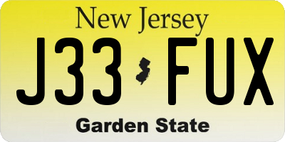 NJ license plate J33FUX