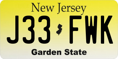NJ license plate J33FWK