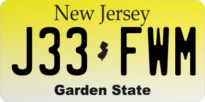 NJ license plate J33FWM