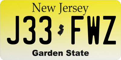 NJ license plate J33FWZ