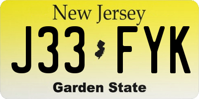 NJ license plate J33FYK