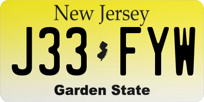 NJ license plate J33FYW