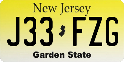 NJ license plate J33FZG