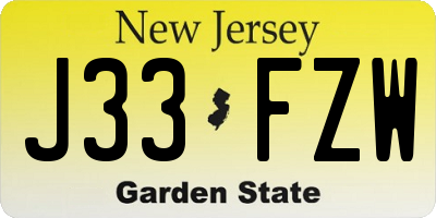 NJ license plate J33FZW