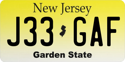NJ license plate J33GAF