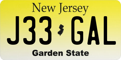 NJ license plate J33GAL