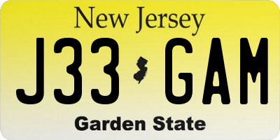 NJ license plate J33GAM