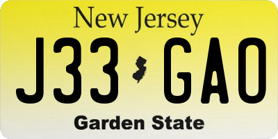 NJ license plate J33GAO