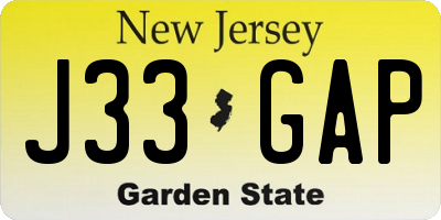 NJ license plate J33GAP