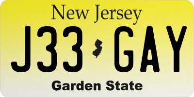 NJ license plate J33GAY