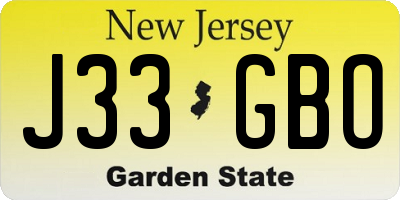NJ license plate J33GBO