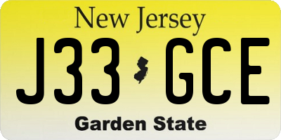NJ license plate J33GCE