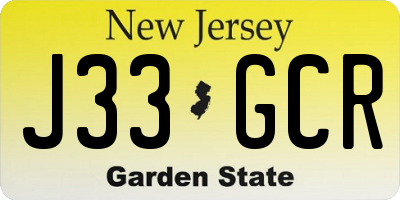NJ license plate J33GCR
