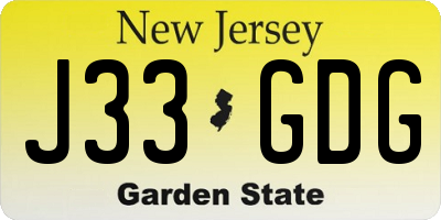NJ license plate J33GDG