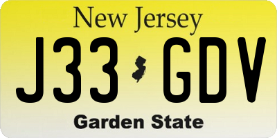 NJ license plate J33GDV
