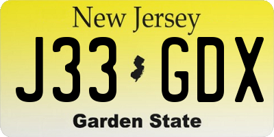 NJ license plate J33GDX